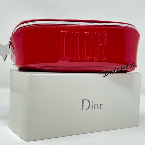 Dior Cosmetic Bag Makeup Case Travel Clutch Wallet Purse Zippered Red LOGO - Picture 9 of 11